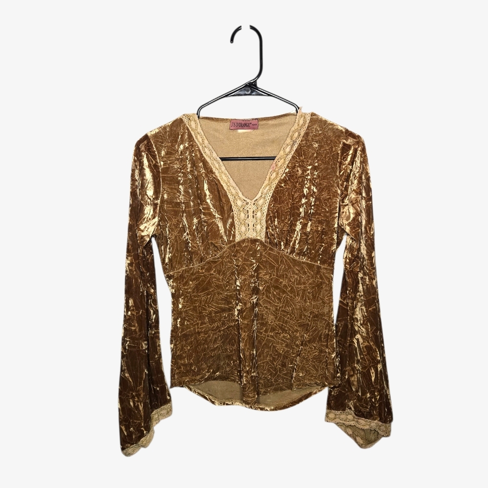 Vintage Y2k Gold/Tan Velvet Top!
